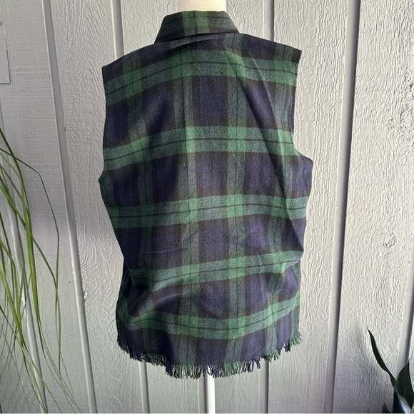 Vintage Stefano International Plaid Sleeveless Button Down Shirt Blue Fringe 80s - Picture 13 of 16